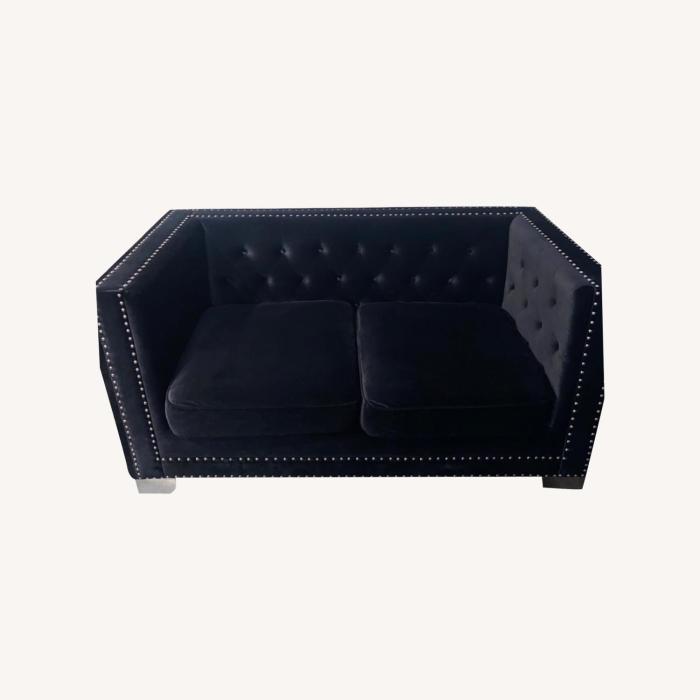 Upholstered Velvet Tufted Loveseat - AptDeco Velvet loveseat for sale