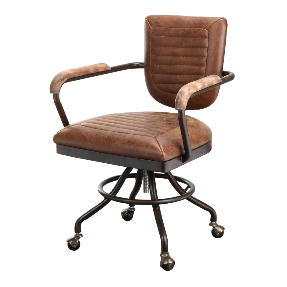 Rustic Top Grain Leather Office Chair with Wheels - OfficeDesk.com Leather office chair with wheels for sale